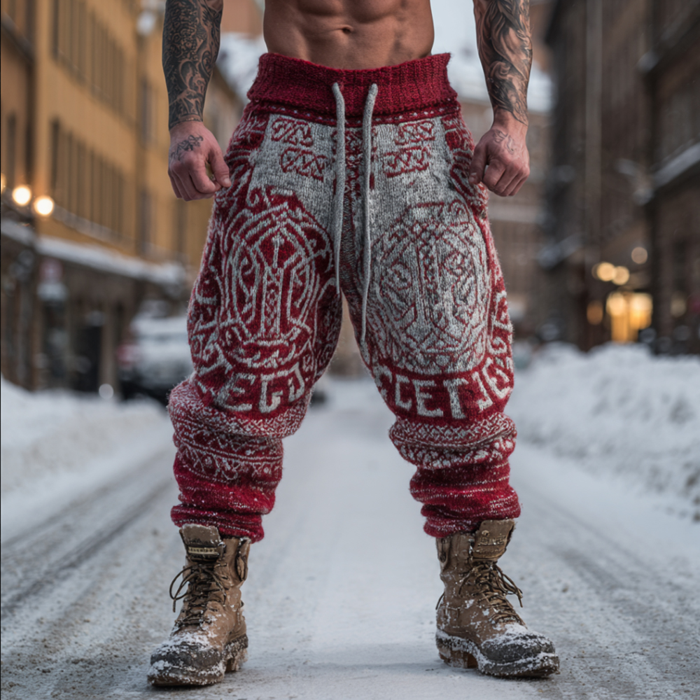 Men's Viking Style Celtic Knot Two Tone Embroidered Sports Pants