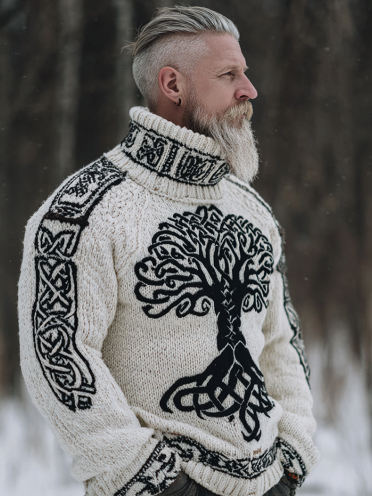 Vintage Viking Celtic Style Men's High Collar Knitted Sweater
