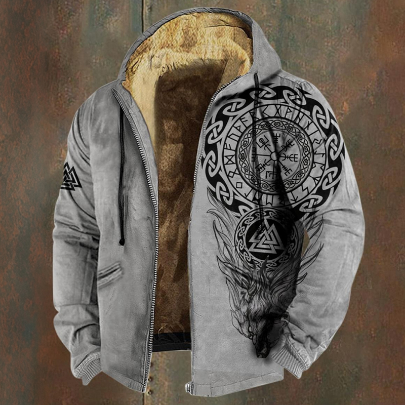 Men's Viking Wolf Style Celtic Pattern Zipper Jacket