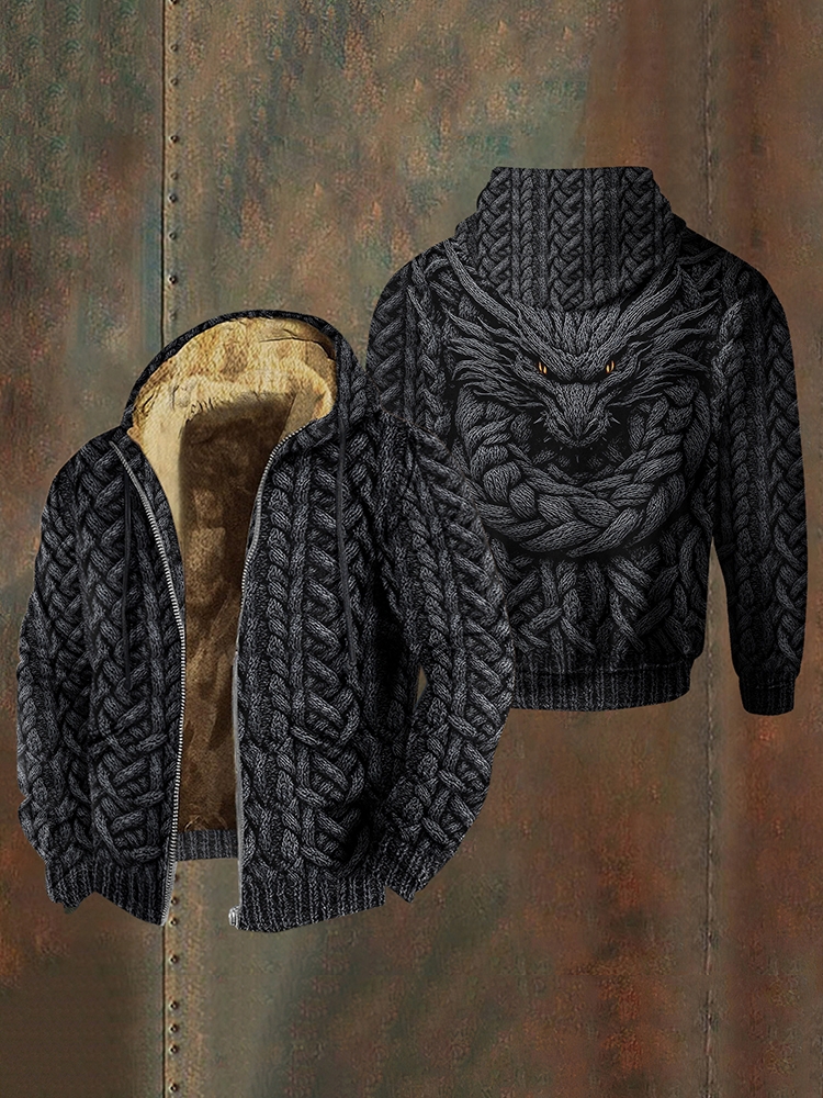 Men's Viking Dragon Style Celtic Knot Pattern Zipper Jacket
