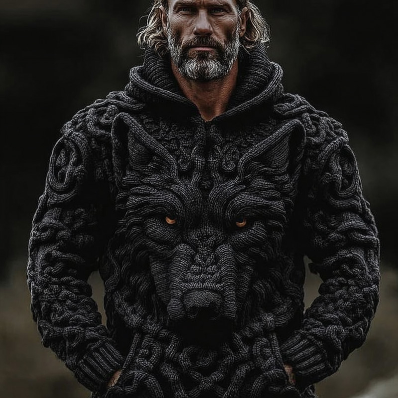 Men's Viking Wolf Style Celtic Thick Hooded Sweater