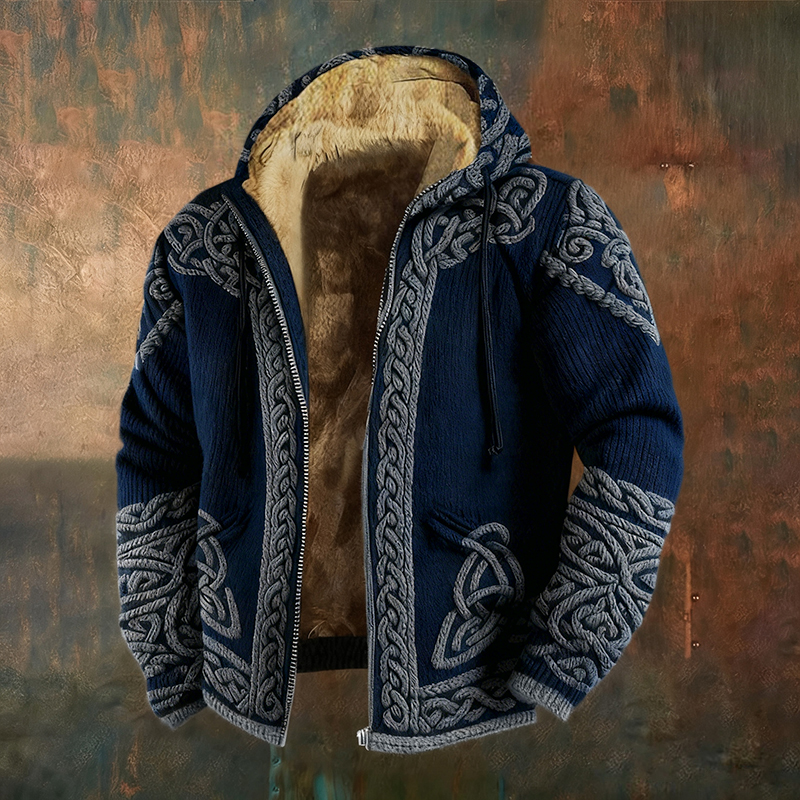 Men's Retro Viking Celtic Wolf Art Pattern Zipper Jacket