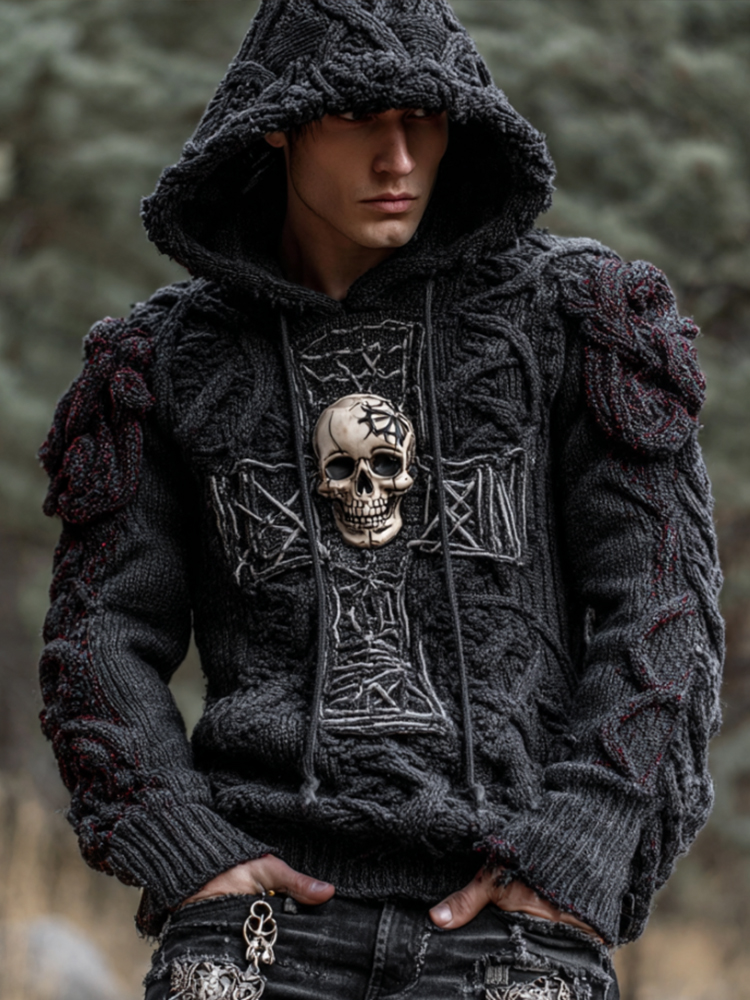 Men's Skeleton Cross Art Celtic Coarse Needle Sweater