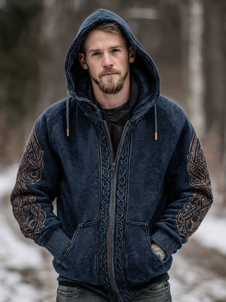 Men's Vintage Viking Celtic Knot Art Print Zip Up Hoodie