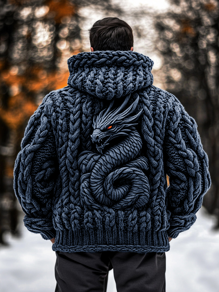 Men's Viking Dragon Style Celtic Thick Zip Hooded Sweater