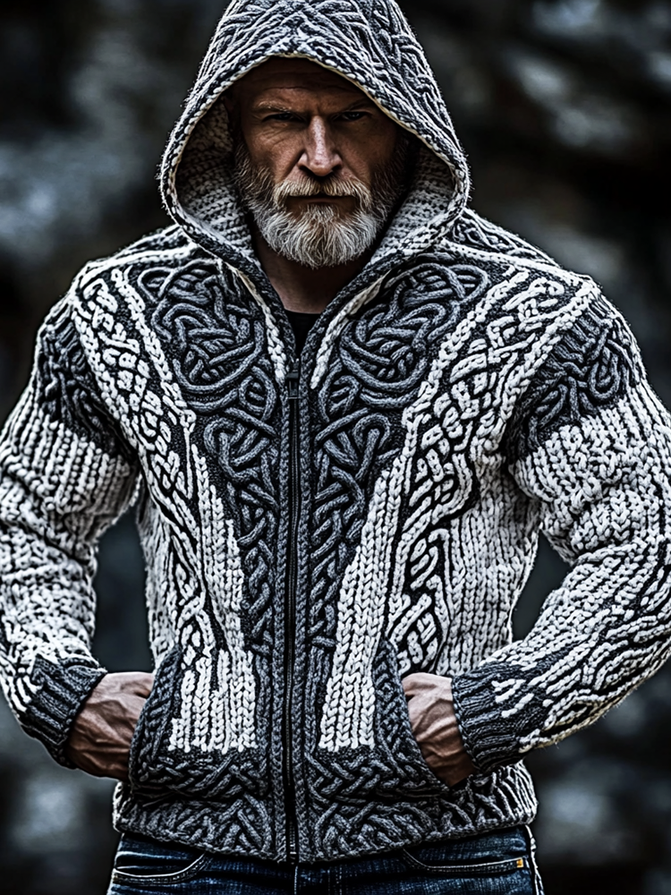 Men's Vintage Celtic Knot Hooded Zip Up Sweater