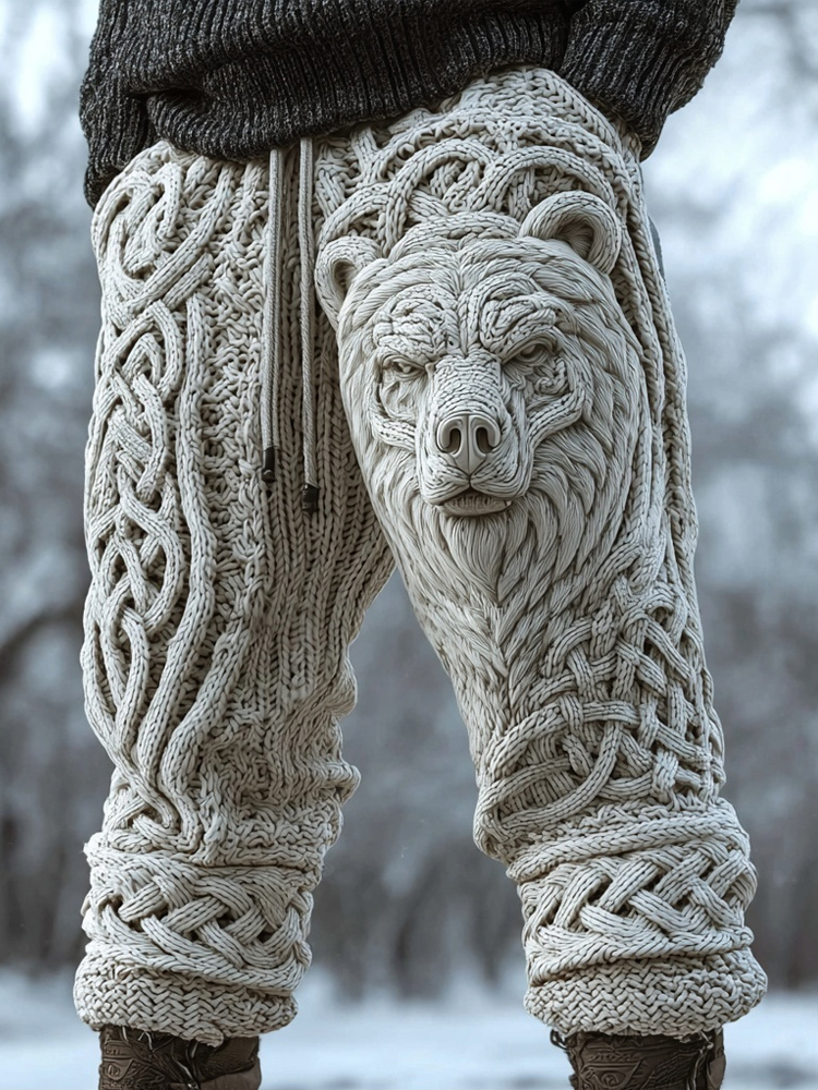 Men's Viking Inspired Celtic Bear Vintage Chunky Knit Pants