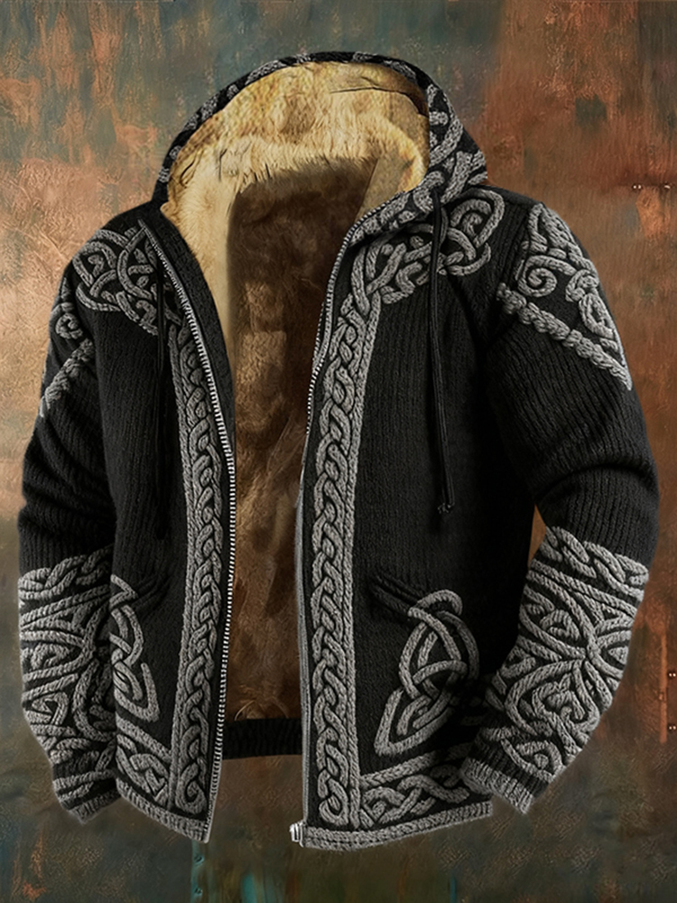 Men's Retro Viking Celtic Wolf Art Pattern Zipper Jacket