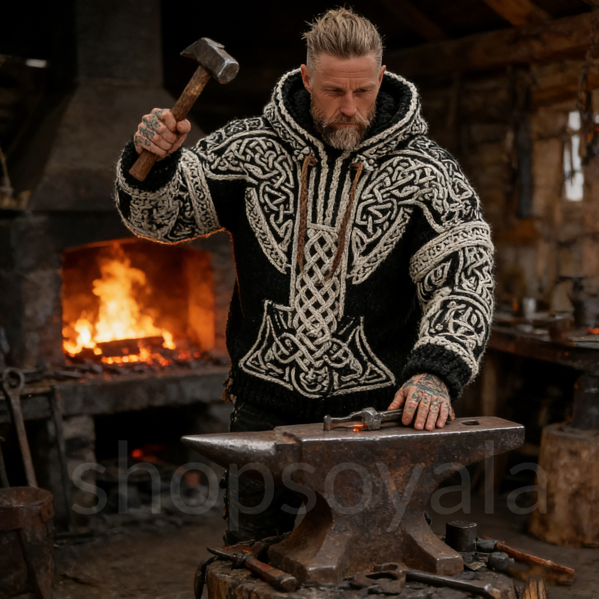 Men's Viking Celtic Pattern Art Cozy Hooded Sweater
