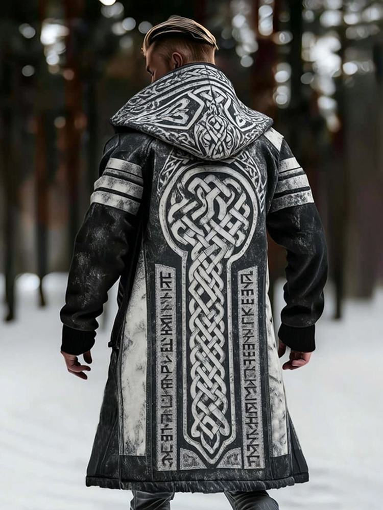 Men's Viking Celtic With Rune Totem Printed Hooded Sweater Jacket