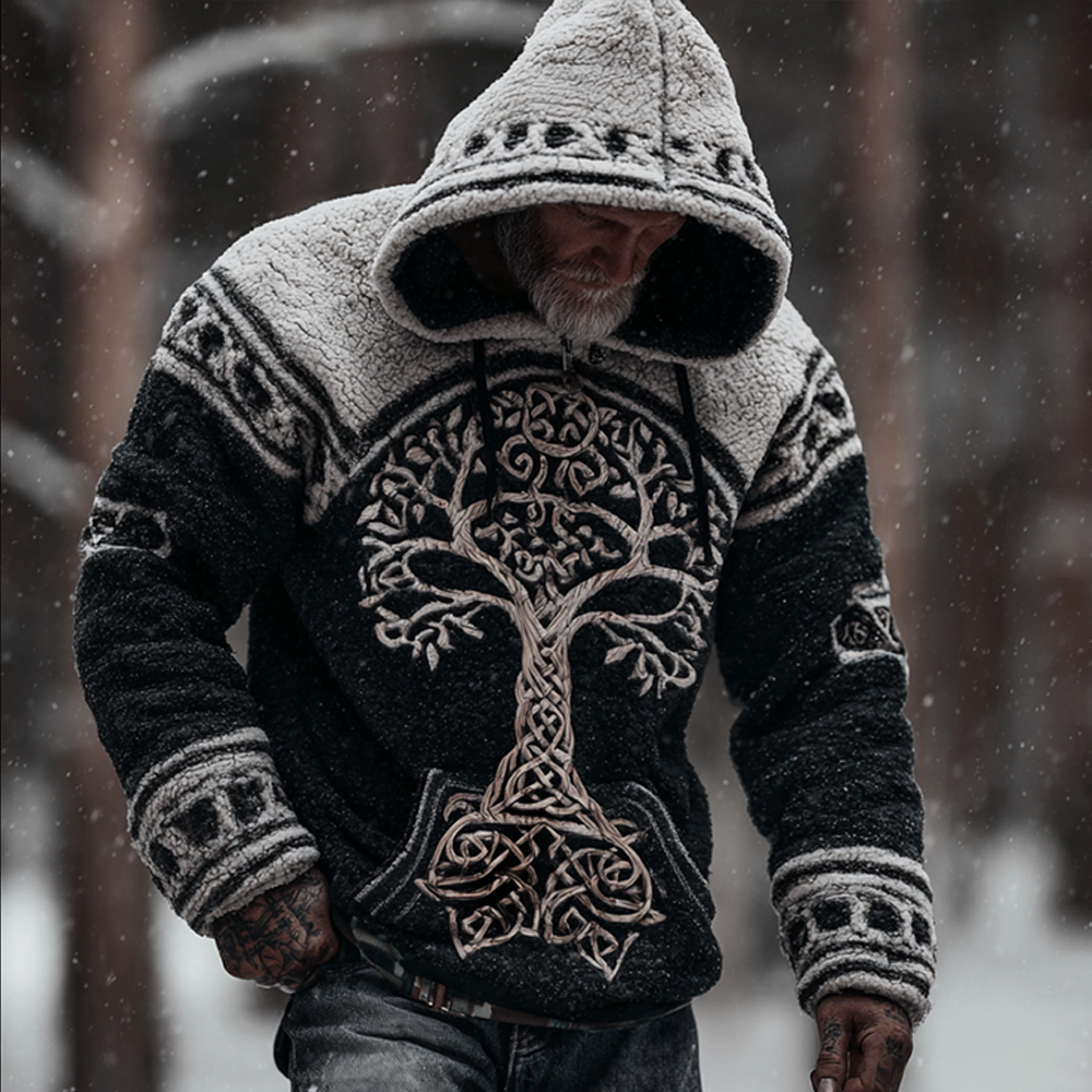 Men's Viking Yggdrasil Celtic Knot Distressed Hoodie Sweatshirt