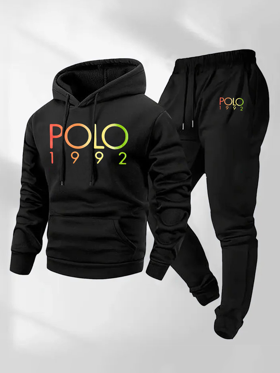Free Shipping For a Limited Time🔥Men's Polo 1992 Letter Printed Hoodie and Drawstring Sweatpants Set