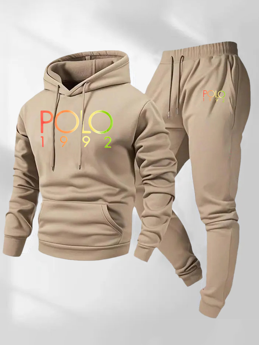 Free Shipping For a Limited Time🔥Men's Polo 1992 Letter Printed Hoodie and Drawstring Sweatpants Set