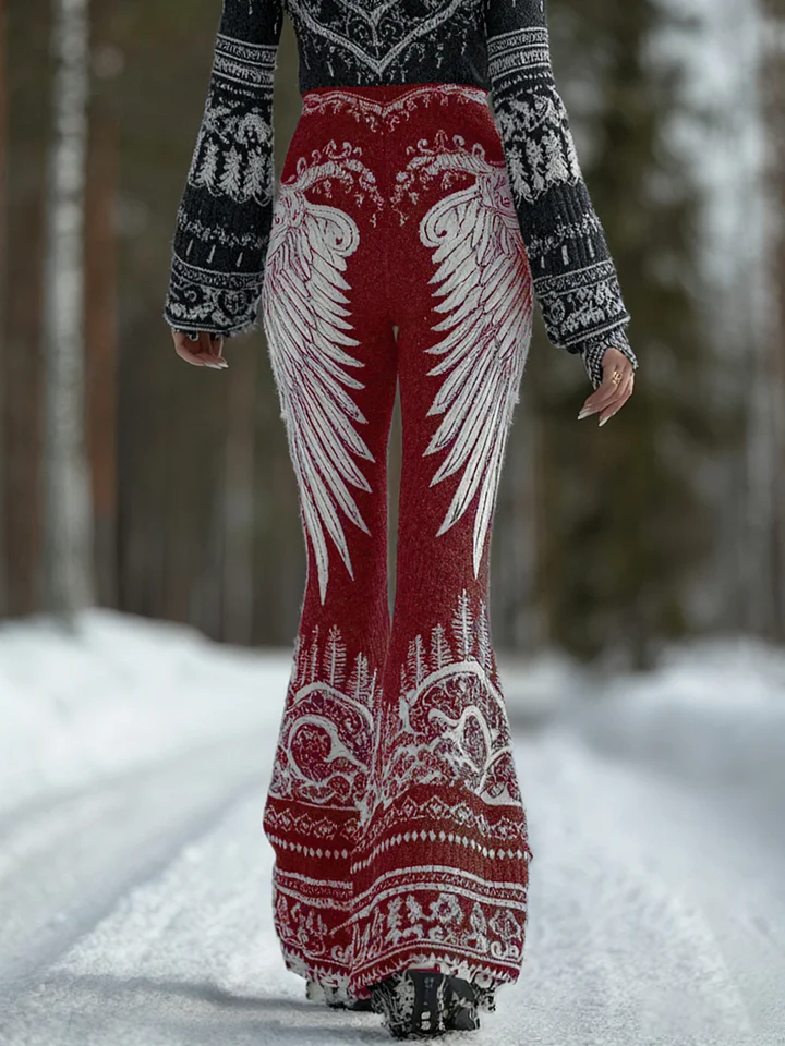 Women's Viking Celtic Knot With Angle Wing Print Casual Flared Leggings