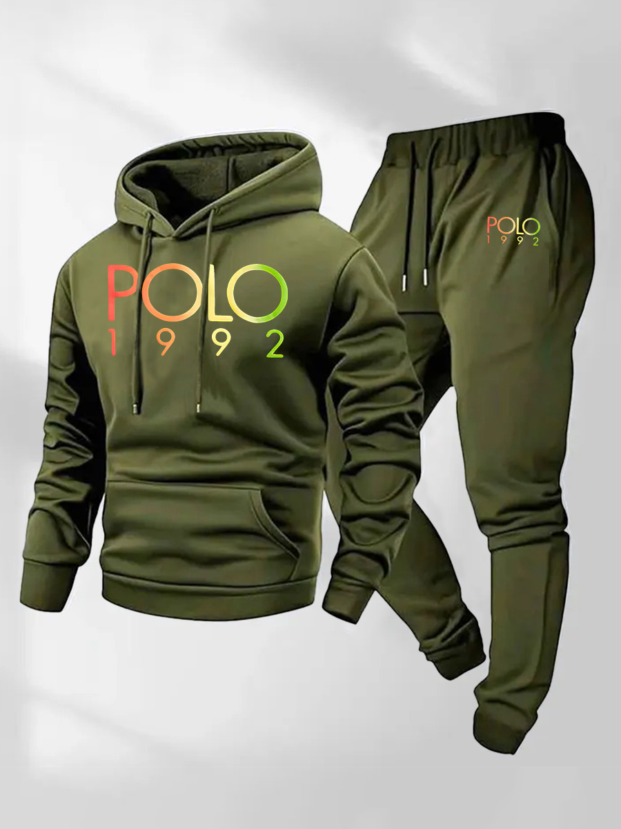 Free Shipping For a Limited Time🔥Men's Polo 1992 Letter Printed Hoodie and Drawstring Sweatpants Set