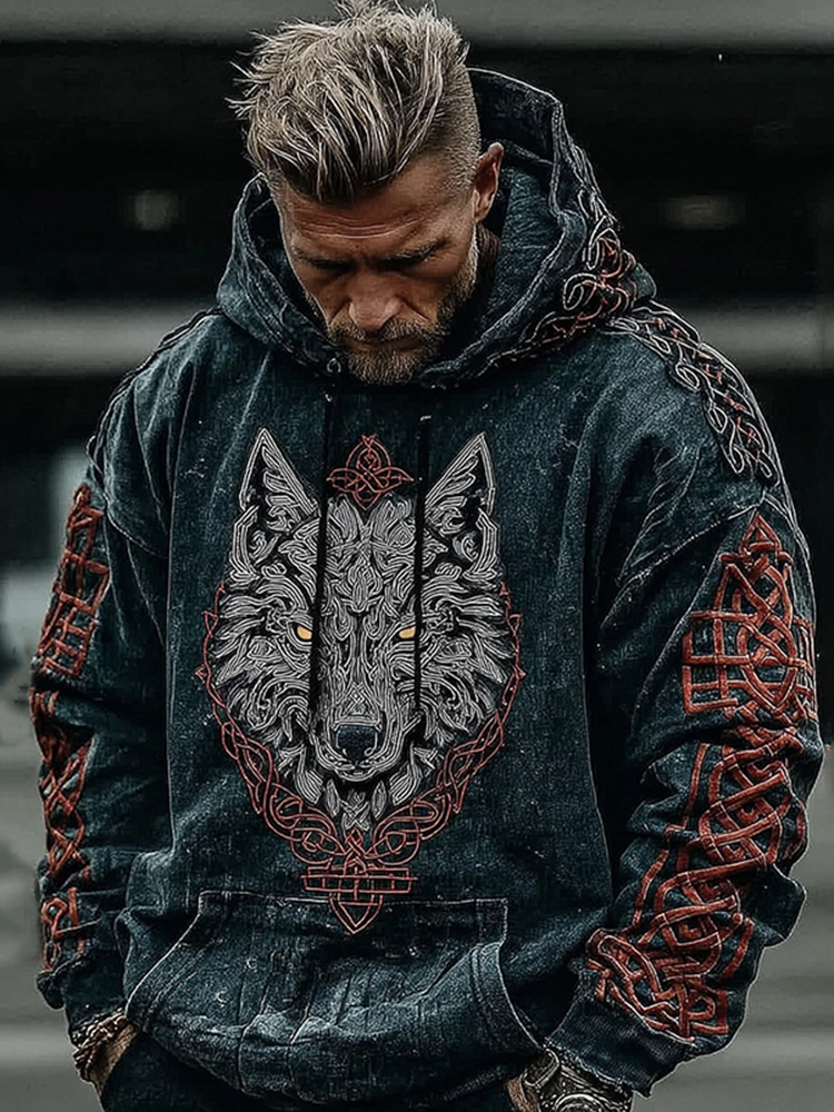 Viking Style Wolf Rune Digital 3d Print Casual Hoodie