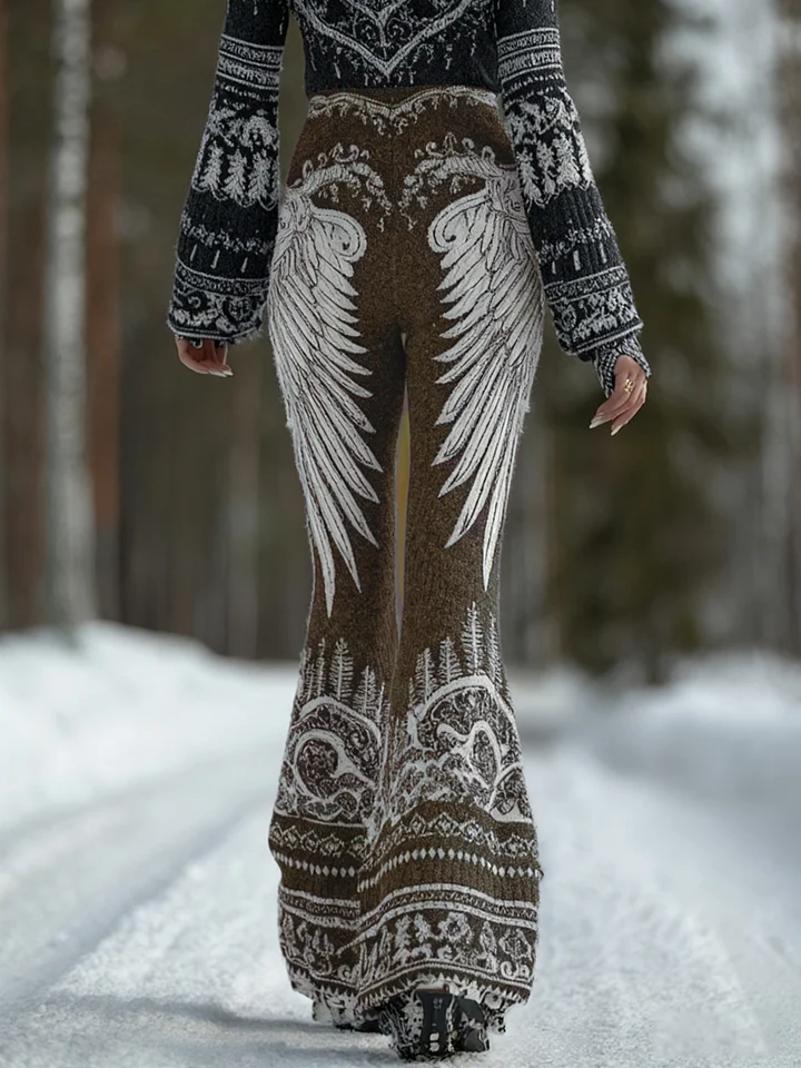 Women's Viking Celtic Knot With Angle Wing Print Casual Flared Leggings