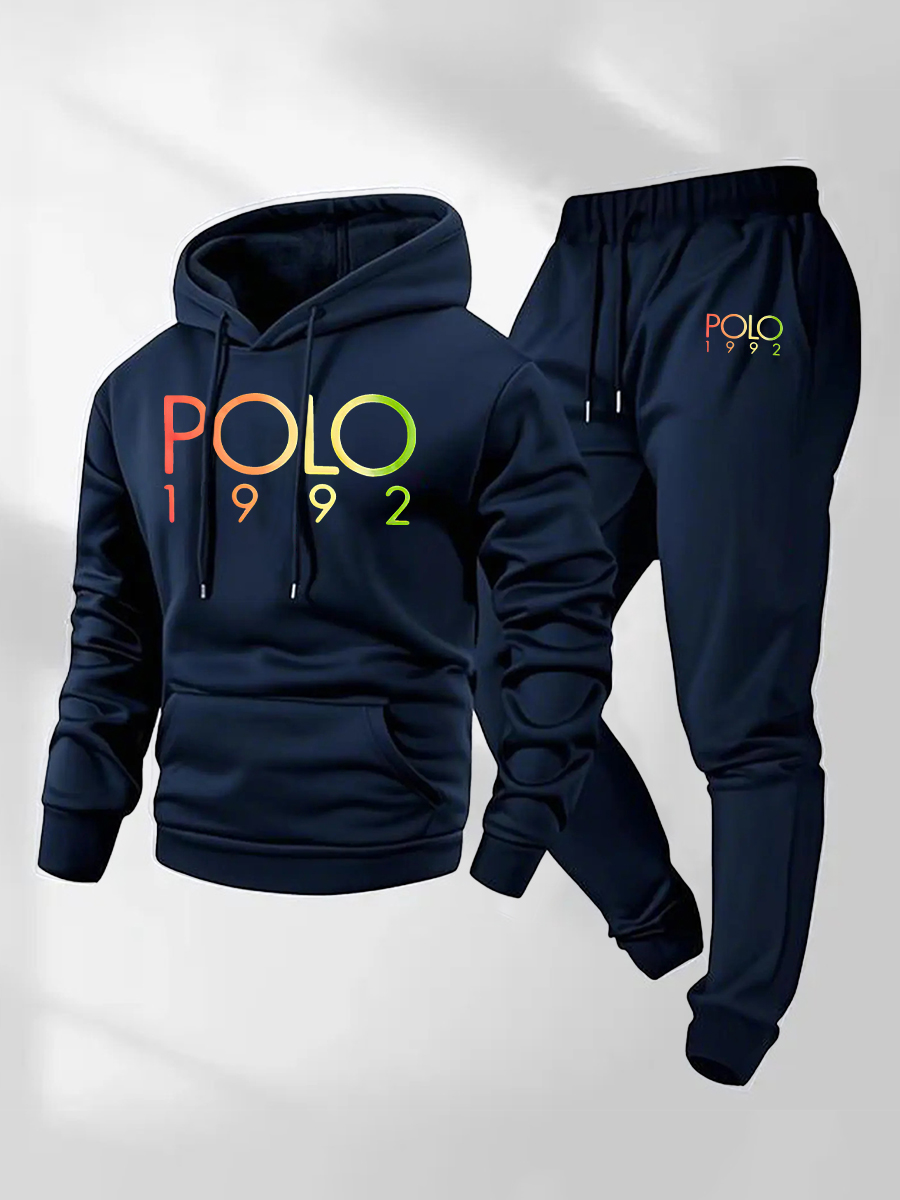 Free Shipping For a Limited Time🔥Men's Polo 1992 Letter Printed Hoodie and Drawstring Sweatpants Set