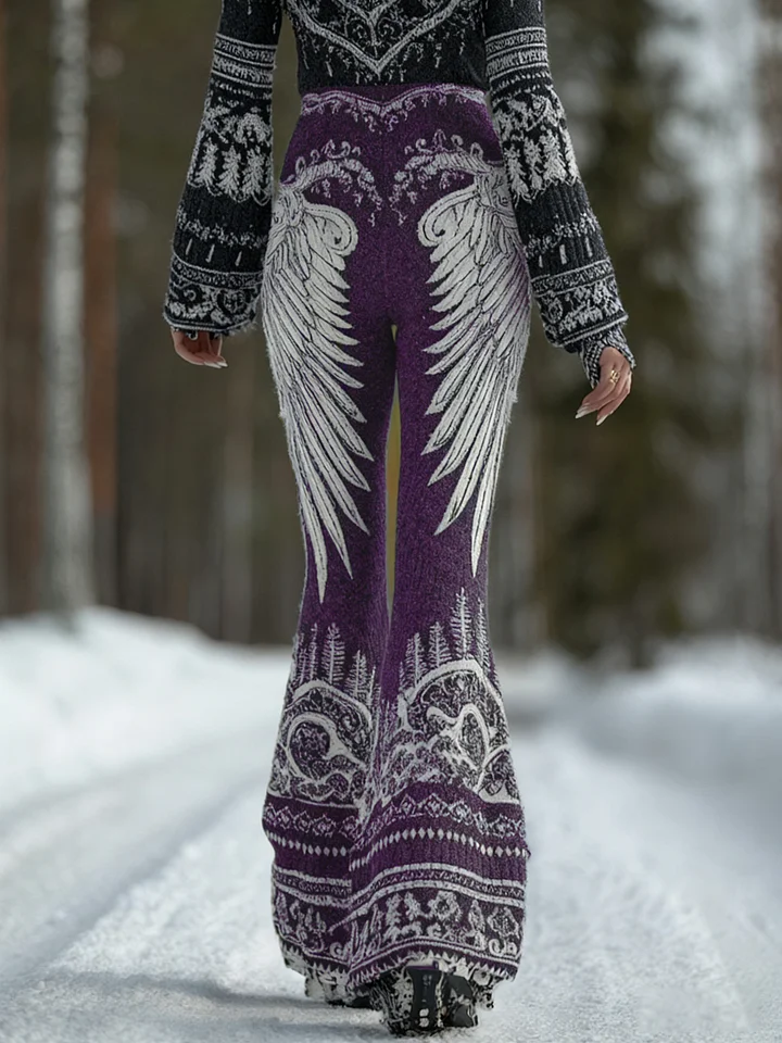 Women's Viking Celtic Knot With Angle Wing Print Casual Flared Leggings