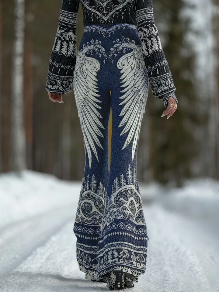 Women's Viking Celtic Knot With Angle Wing Print Casual Flared Leggings
