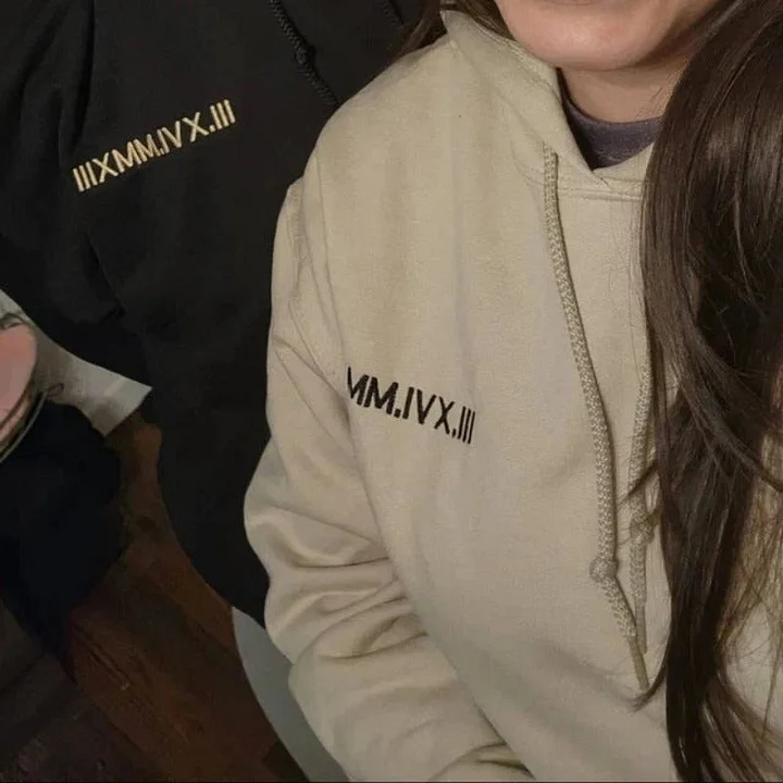Custom Embroidered Roman Numeral Date Couple's Sweatshirt