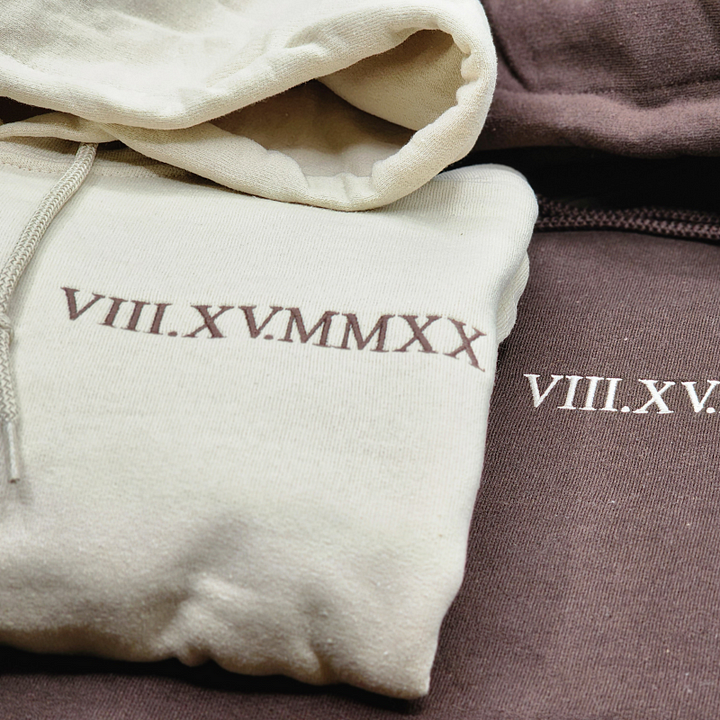 Custom Embroidered Roman Numeral Date Couple's Sweatshirt