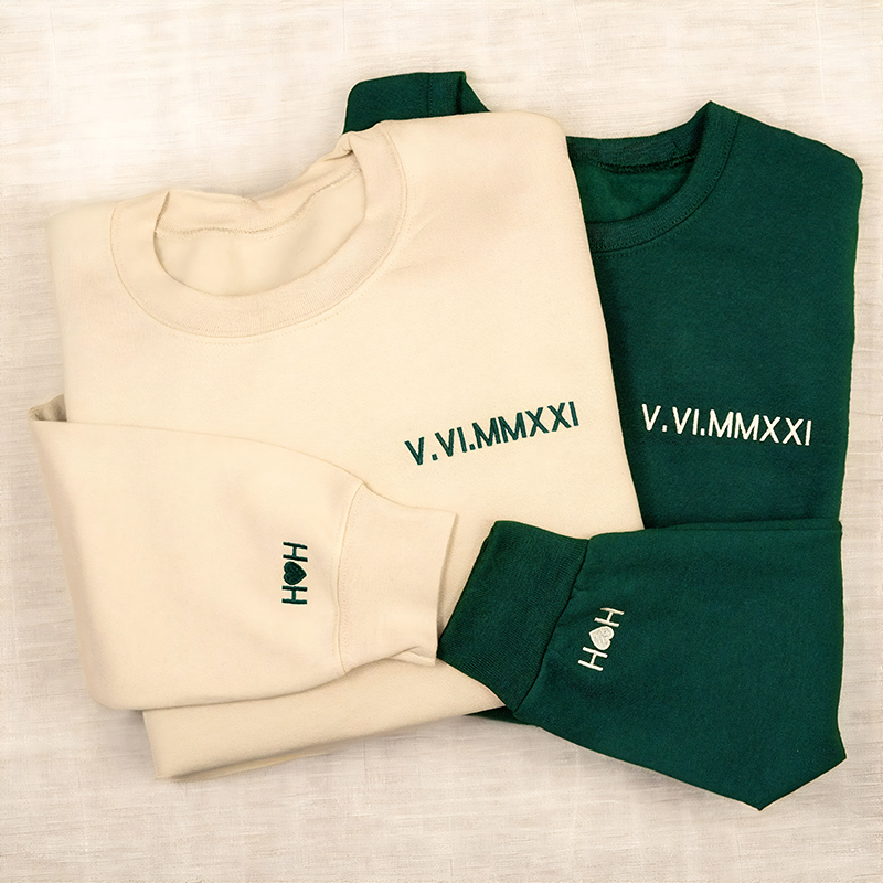 Custom Embroidered Roman Numeral Date Couple's Sweatshirt