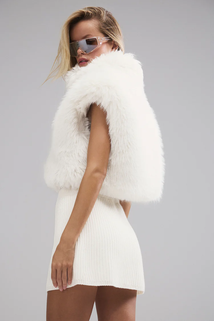 Opulent Faux Fur Cropped Vest-Ivory