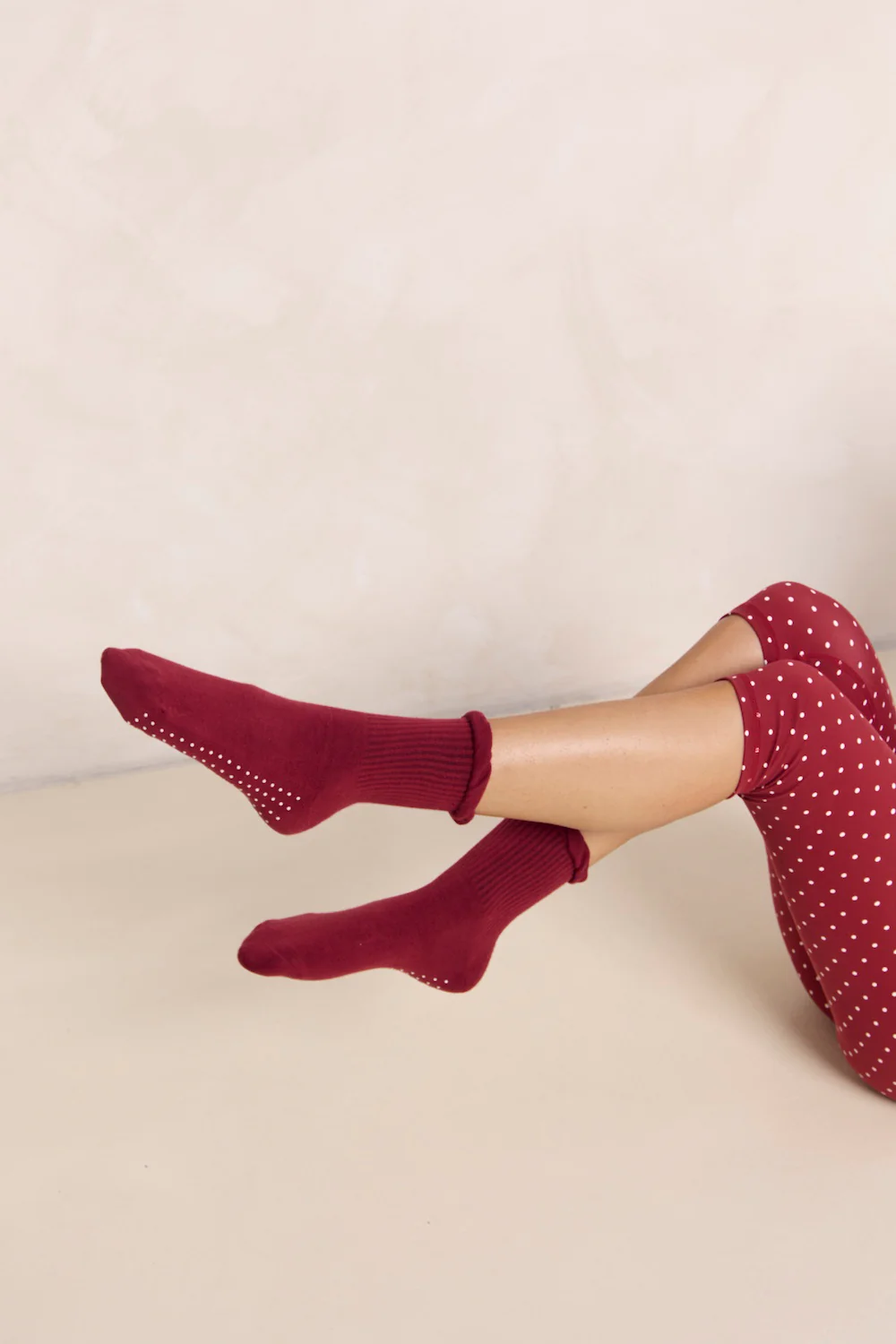 Astoria Grip Socks  - Merlot Polka