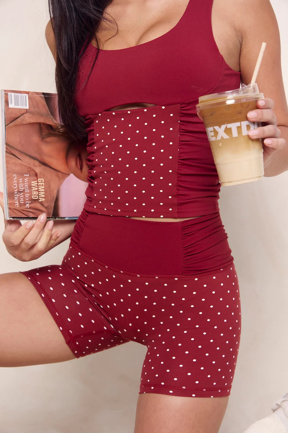 Astoria LUXE BALANCE Ruched Sport Tank - Merlot Polka