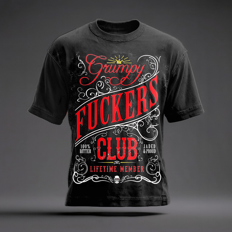 Men's Retro Funny Old Man Club Print Casual Short-Sleeved T-shirt