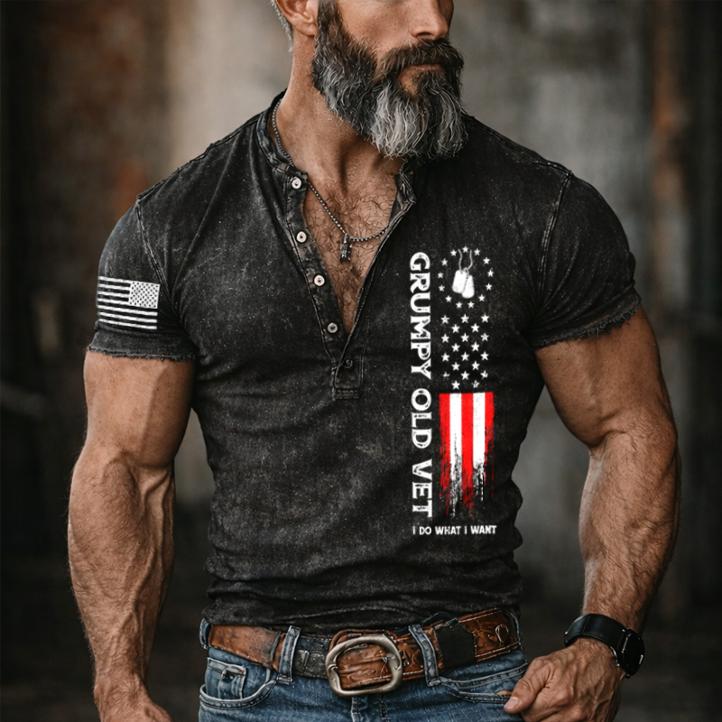 Men's Veteran Print Casual Polo T-shirt