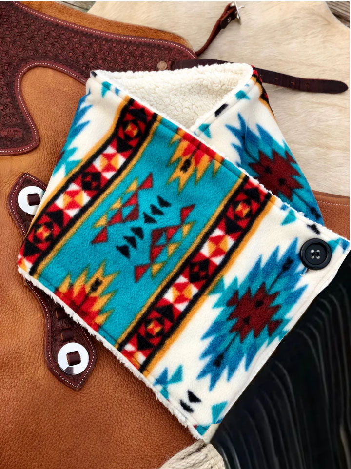 Women's Western Fringed Shawl -Blue Aztec Pattern