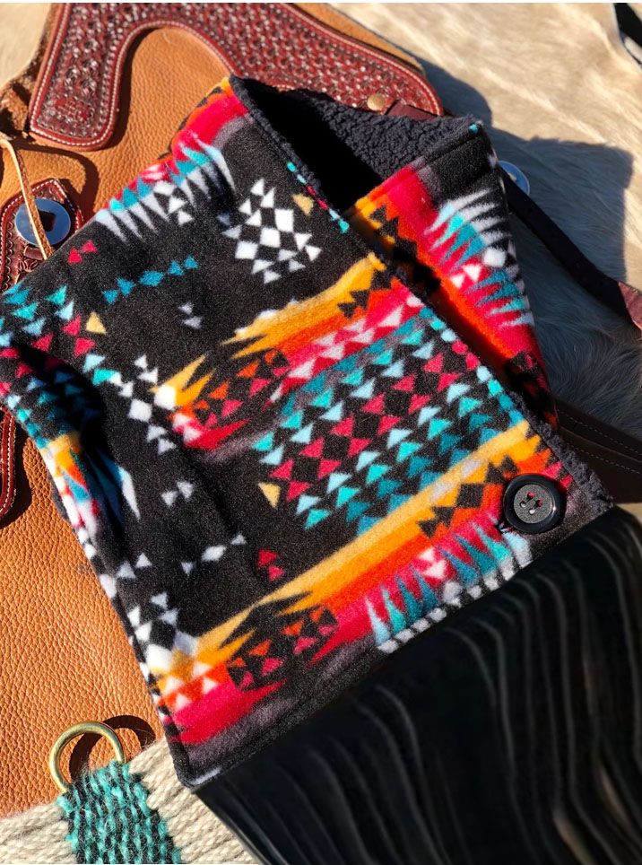 Women's Western Fringed Shawl - Black/Red Aztec Pattern