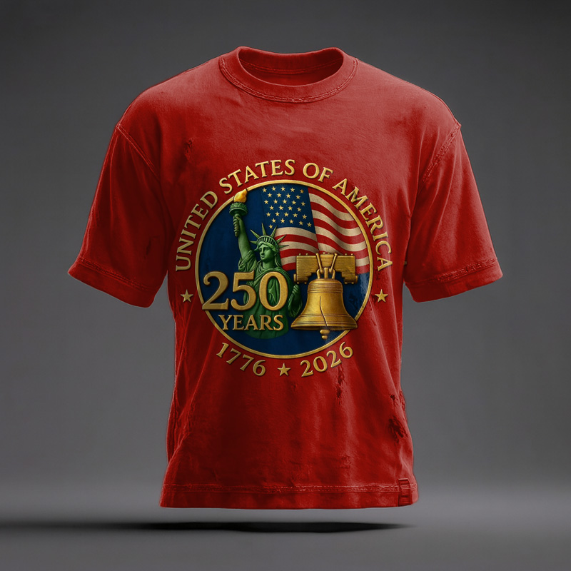 US 250th Anniversary Art Illustration Printed Casual T-Shirt