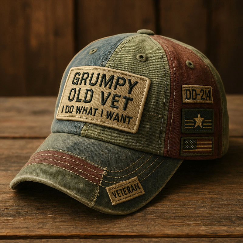 Grumpy Old Vet I Do What I Want Vintage Printed Hat