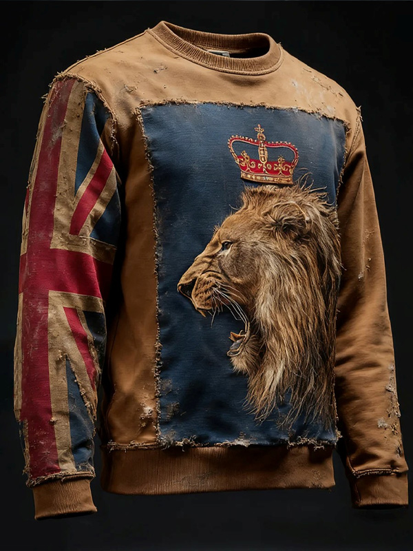 Men's Lion King Flag Print Casual Sweatshirt