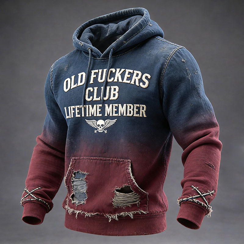 100% Bitter Old Fuckers Club Lifetime Member Vintage Print Casual Hoodie