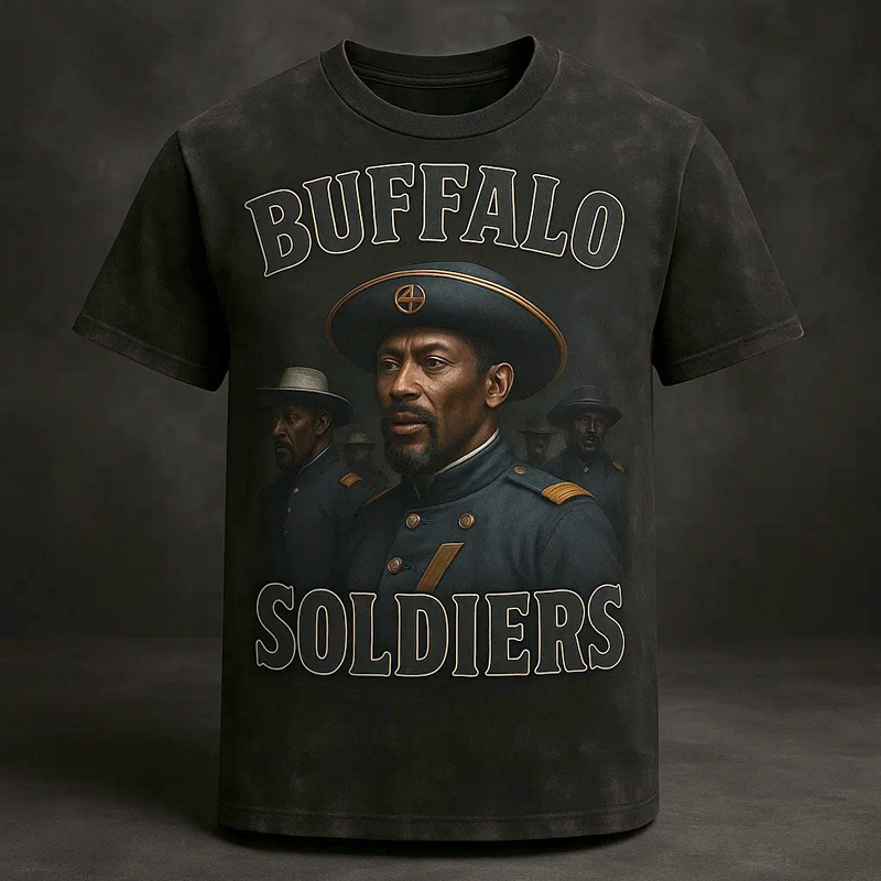 Men's Western Retro Buffalo Cavalry Print Casual T-Shirt