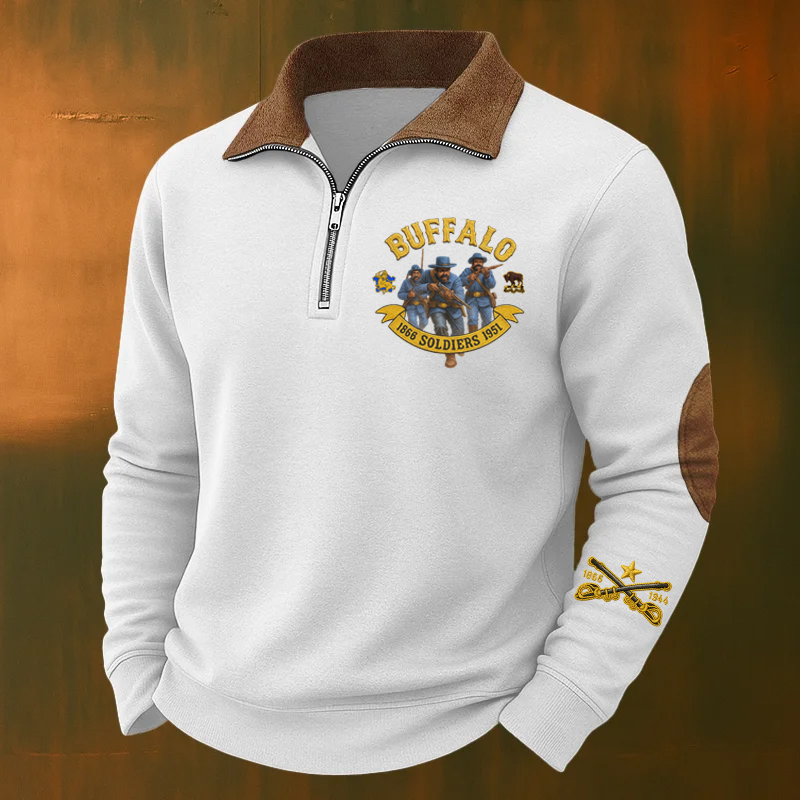 Men's Western Retro Buffalo Cavalry Print Casual Sweatshirt