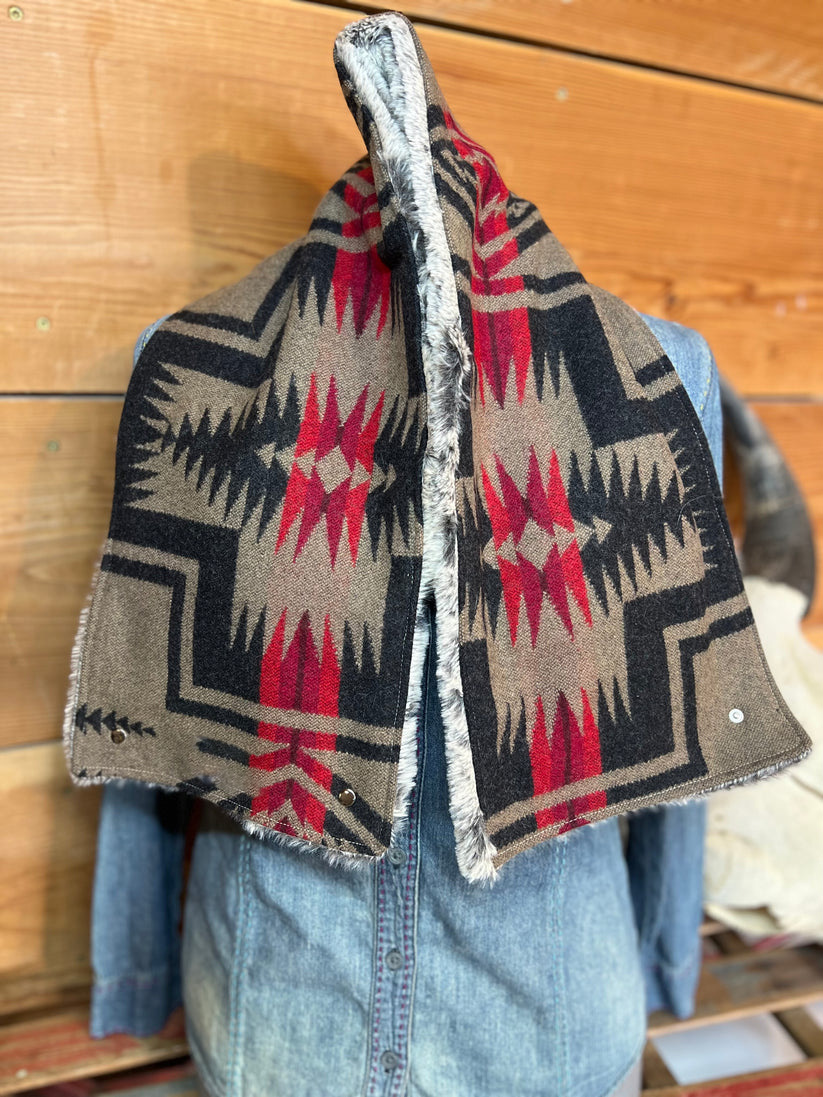 Western Khaki Gray Aztec Sherpa Warm Neck Hood