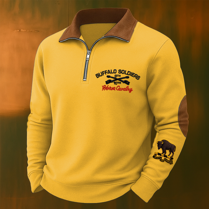 Men's Western Retro Buffalo Cavalry Print Casual Sweatshirt