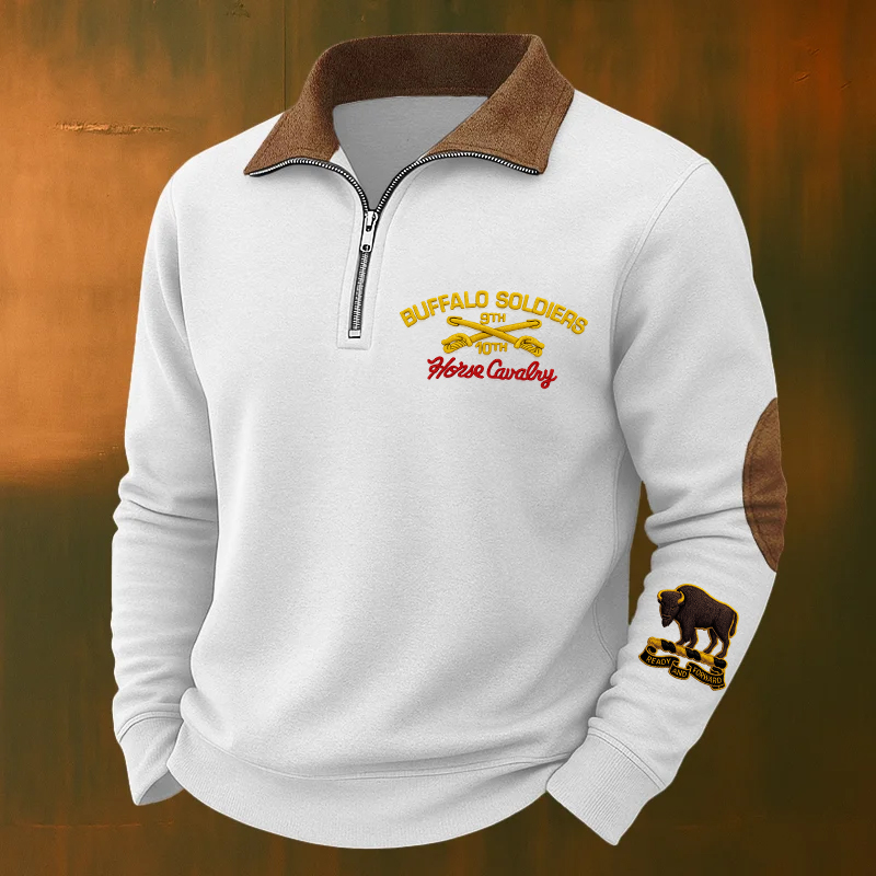 Men's Western Retro Buffalo Cavalry Print Casual Sweatshirt