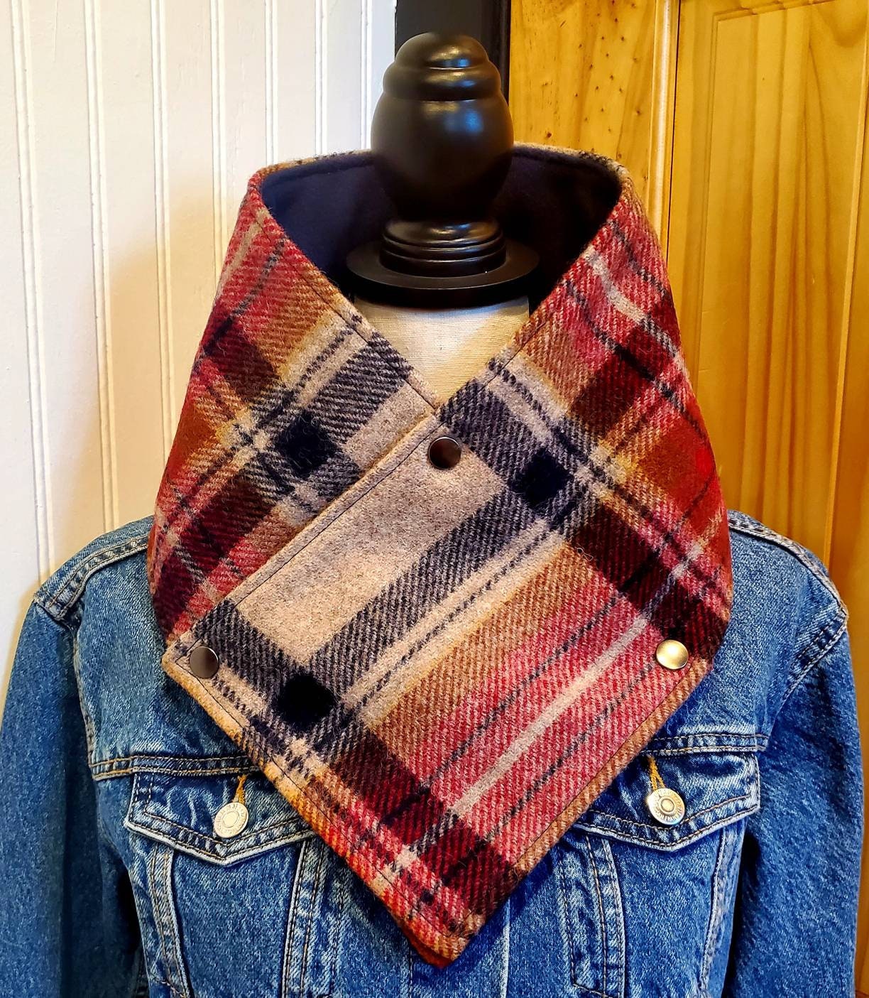 Wool Cowl Scarf - Vintage Stewart Tartan
