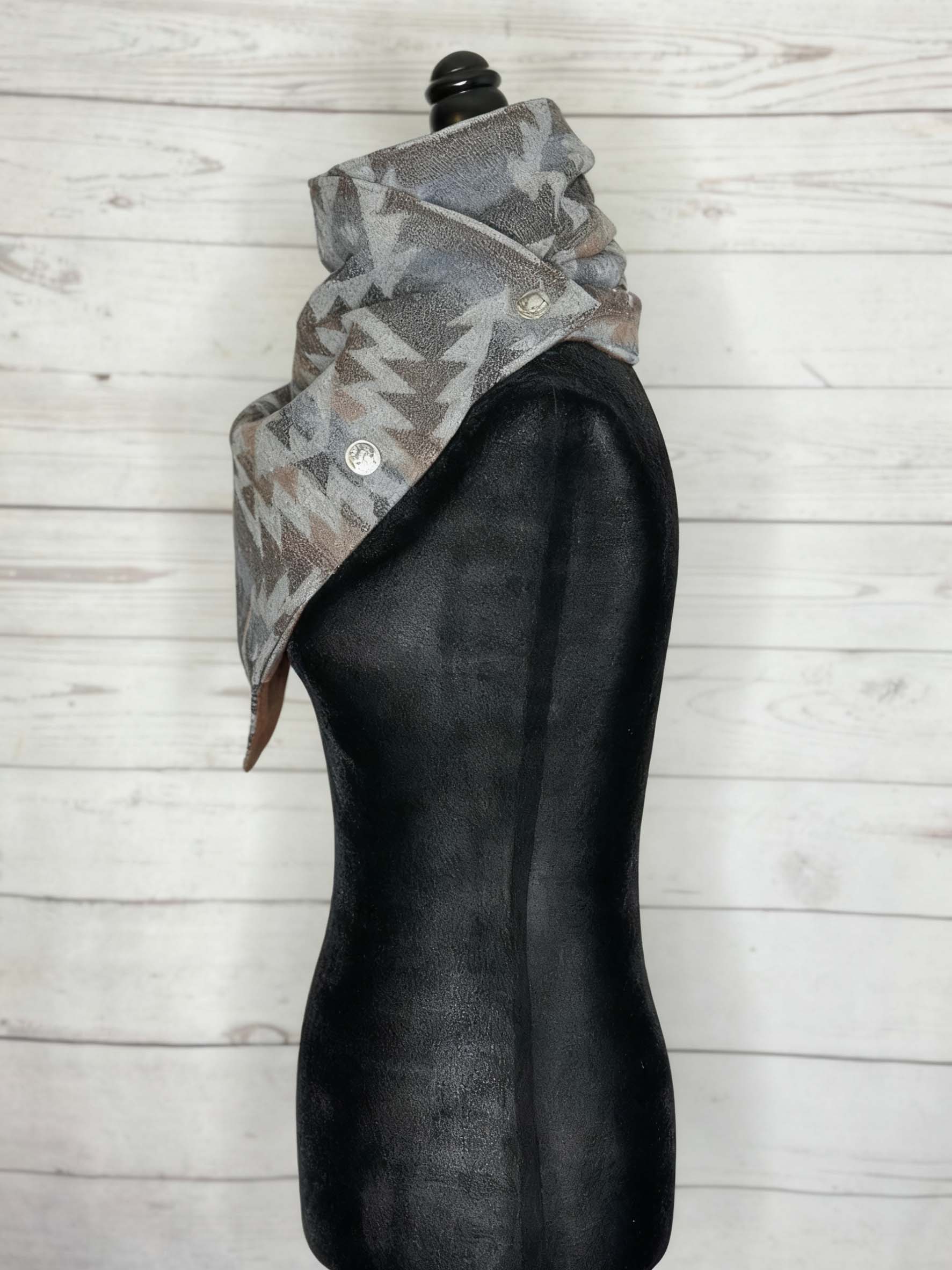 Light Grey Aztec Warm Neck Hood