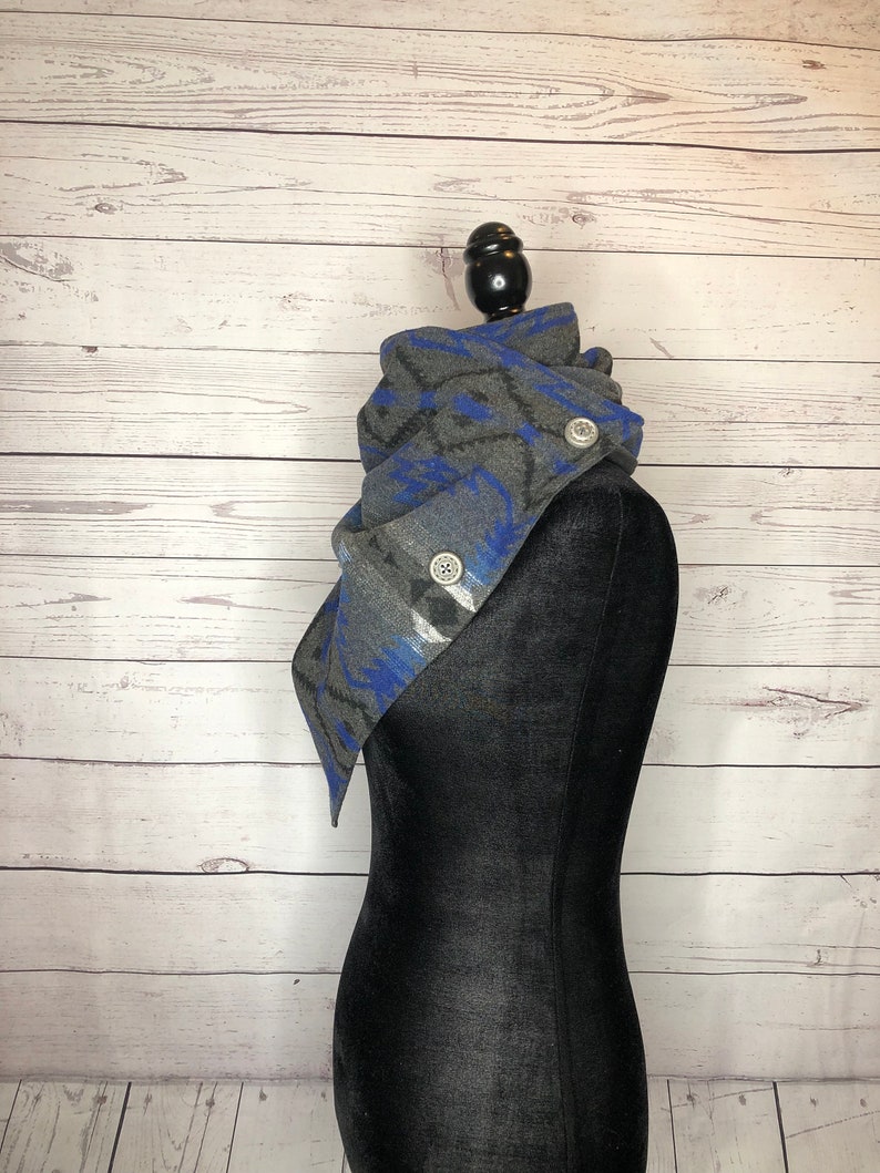 Grey/Blue Western Aztec Warm Neck Hood
