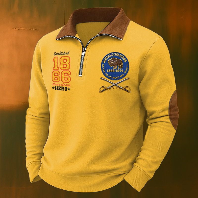 Men's Western Retro Buffalo Cavalry Print Casual Sweatshirt