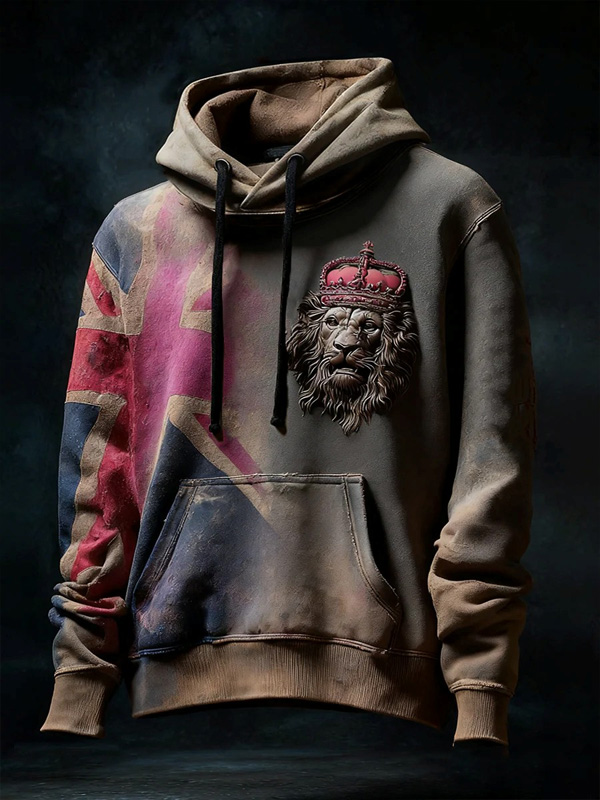 Men's Lion King Flag Pattern Casual Hoodie