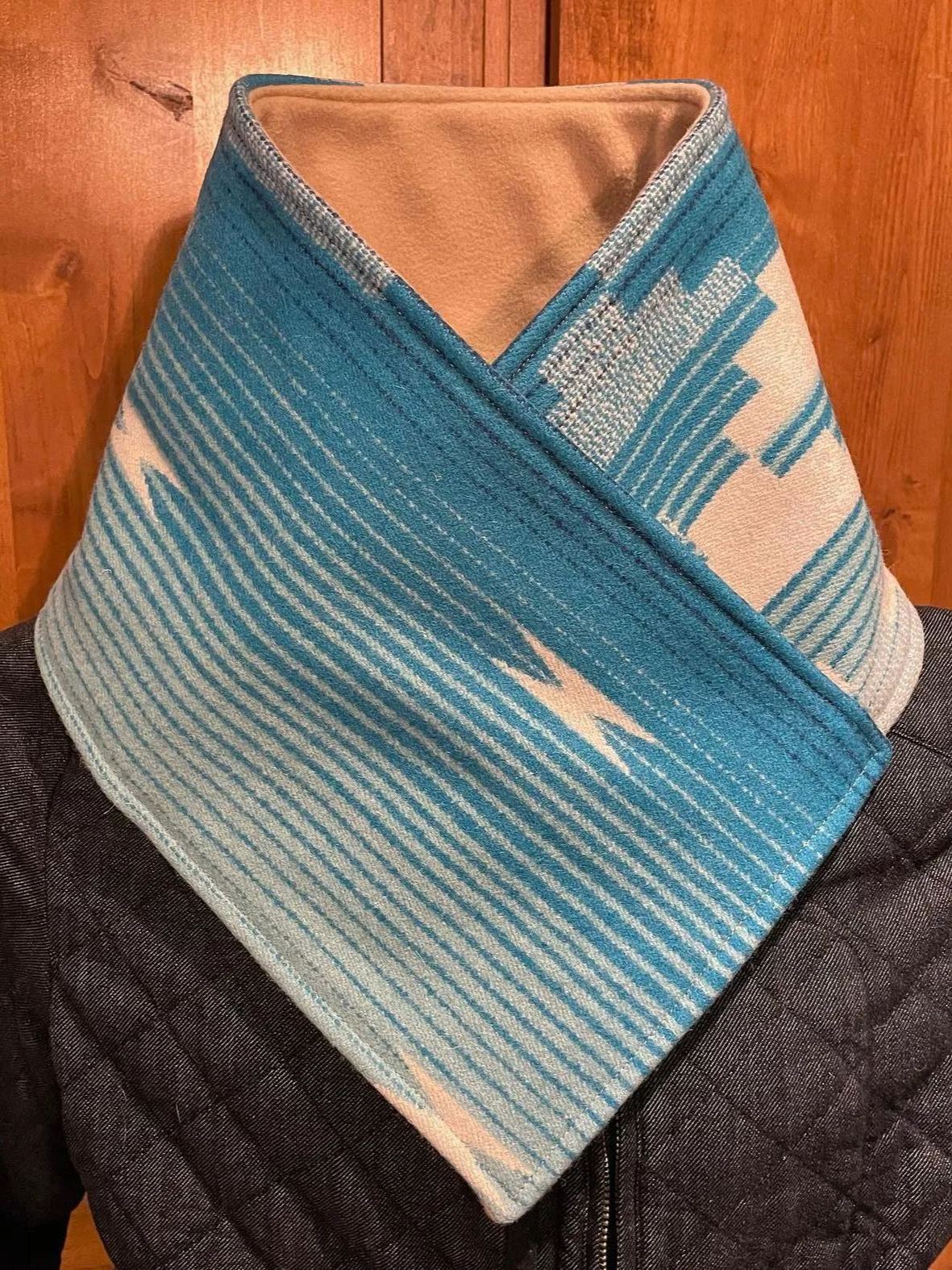 Western Cowboy Blue Aztec Warm Neck Hood