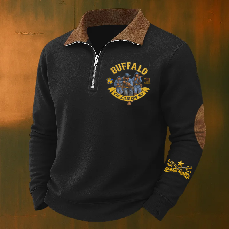 Men's Western Retro Buffalo Cavalry Print Casual Sweatshirt